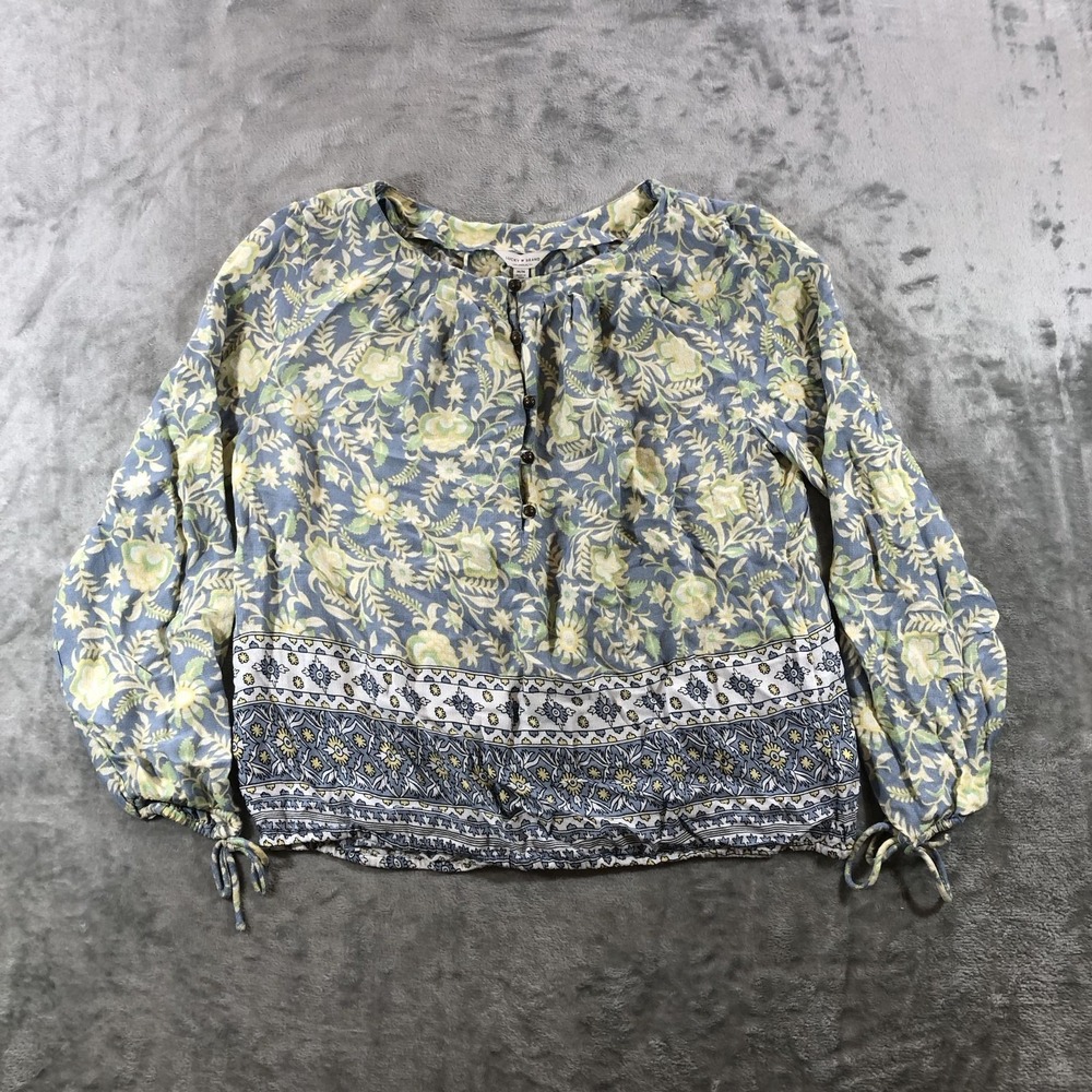 Lucky Brand Blouse Womens Medium Multicolor Floral Henley Long Sleeve Boho Top